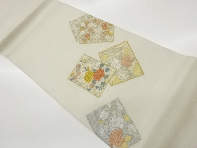 JAPANESE FUKURO OBI FOR SUMMER / WOVEN FLORAL PLANTS